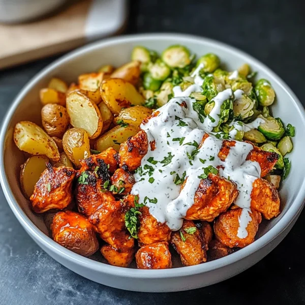 Buffalo Bites Bowl with Crispy Potatoes & Shaved Brussels