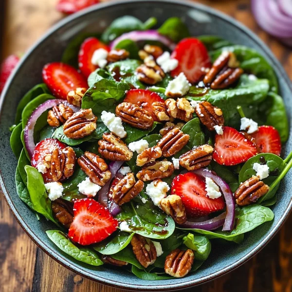 Delicious Spinach Strawberry Salad with Pecans and Feta Recipe