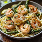 Lemon Asparagus Pasta with Grilled Shrimp