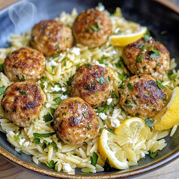 Savory Greek Chicken Meatballs with Zesty Lemon Orzo