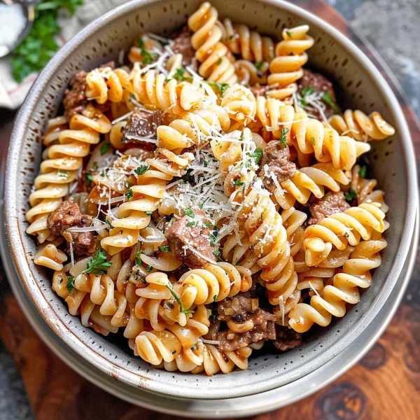 Beef and Rotini in Garlic Parmesan Sauce