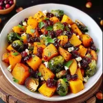 Cranberry-Glazed Roasted Butternut Squash, Brussels Sprouts, and Sweet Potato Salad