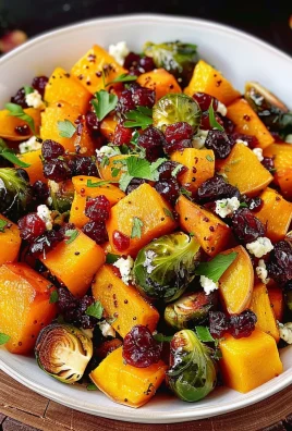 Cranberry-Glazed Roasted Butternut Squash, Brussels Sprouts, and Sweet Potato Salad