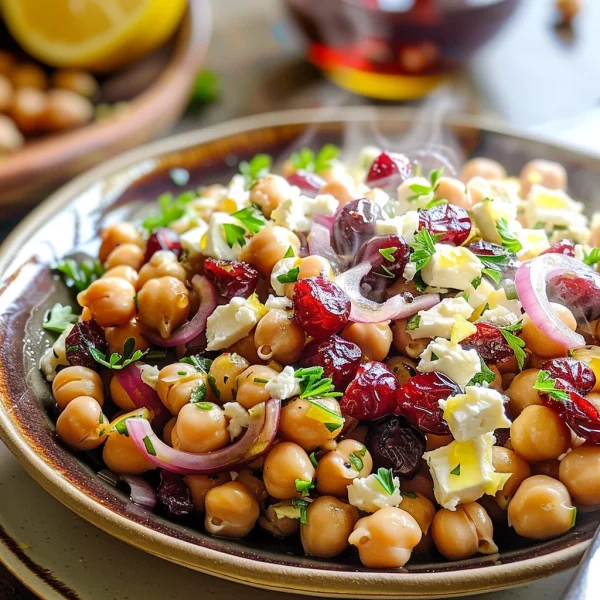 Feta & Cranberry Chickpeas with Lemon Vinaigrette – The Best 10-Minute Zesty Salad
