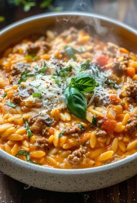 Ground Beef Orzo with Tomato Cream Sauce and Fresh Basil
