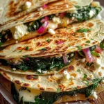Mediterranean Quesadillas with Spinach Feta Mozzarella and Red Onion