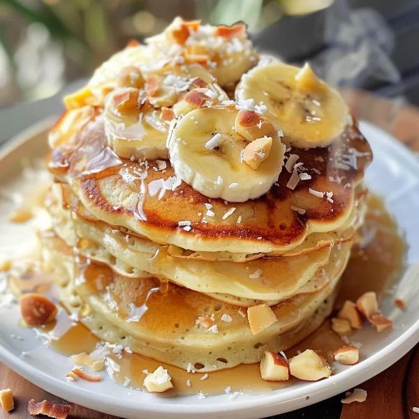 Toasted Coconut Macadamia Pancakes with Coconut Syrup