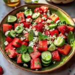 Watermelon Cucumber Salad with Strawberries and Feta