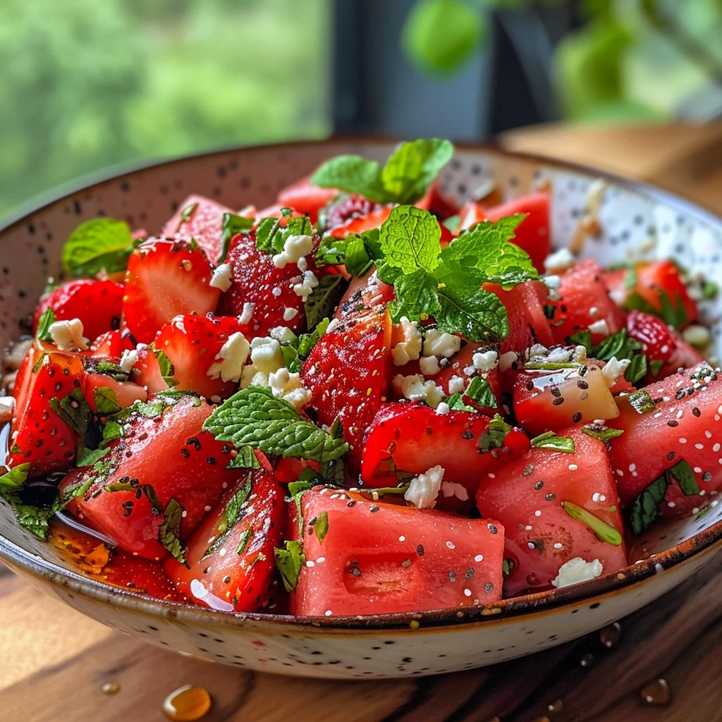 Watermelon Salad With Strawberries & Honey Lime Dressing image 2