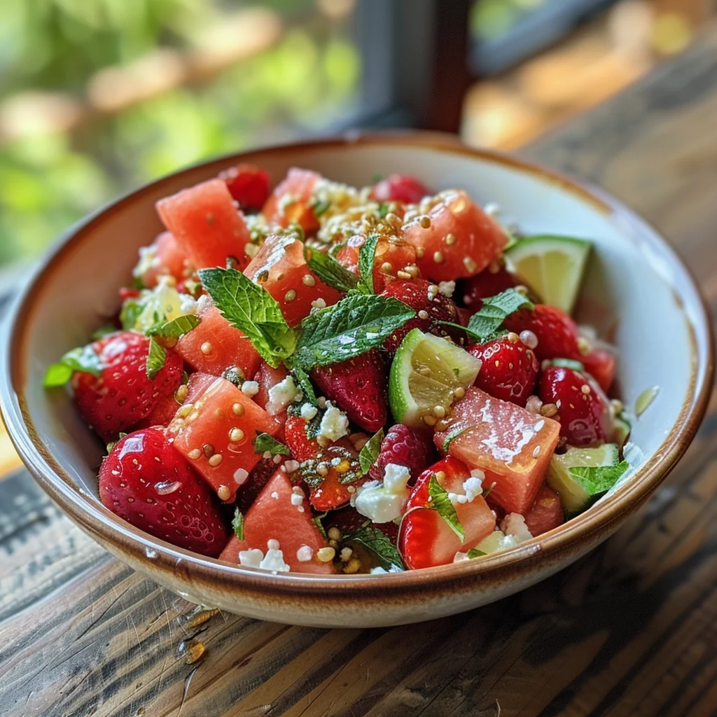 Watermelon Salad With Strawberries & Honey Lime Dressing image 3