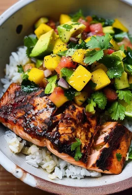 BBQ Salmon Bowls with Mango Avocado Salsa