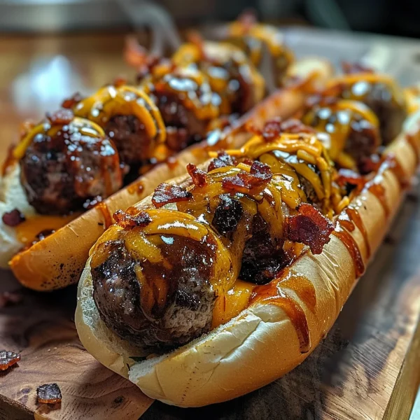 Bourbon BBQ Bacon Cheeseburger Meatball Subs Ready in 30 Minutes