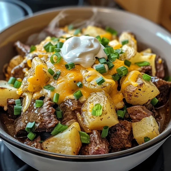 Crockpot Loaded Steak and Potato Bake