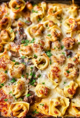 Golden Cheese Steak Tortellini Casserole