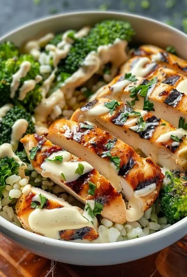 Grilled Chicken & Broccoli Bowls with Creamy Garlic Sauce