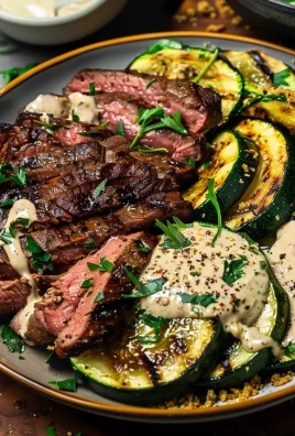 Grilled Steak Bowl with Creamy Sauce & Grilled Zucchini