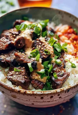 Korean BBQ Steak Rice Bowls with Spicy Cream Sauce