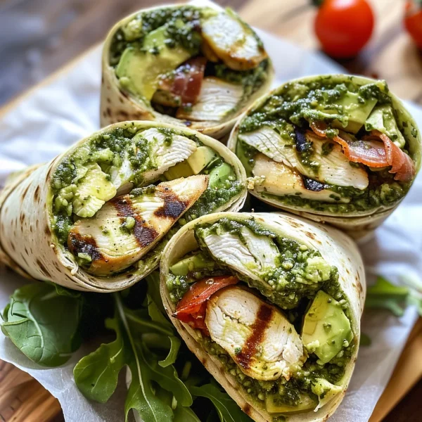 Pesto Chicken and Avocado Bacon Salad Wraps