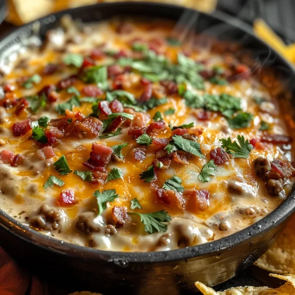 Sizzling Bacon Cheeseburger Queso Dip