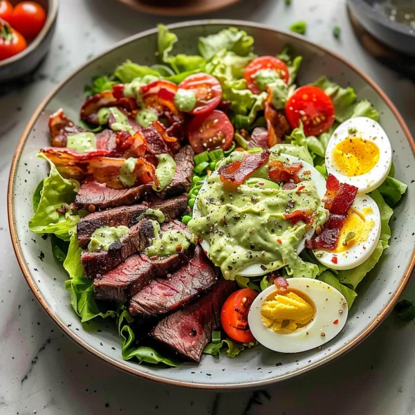 Steak Cobb Salad with Creamy Avocado Dressing {Whole30, Keto}