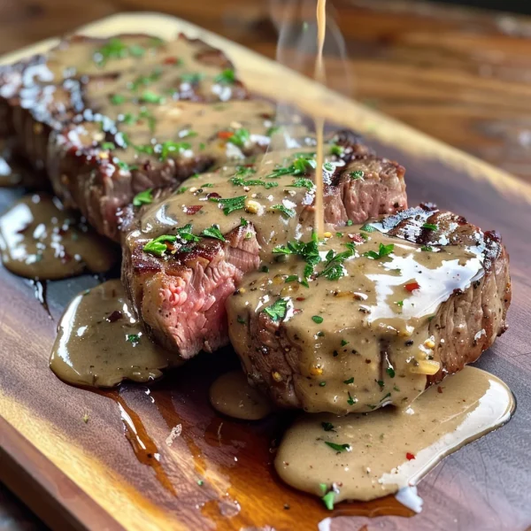 Steak With Haunted Bourbon Garlic Cream Sauce