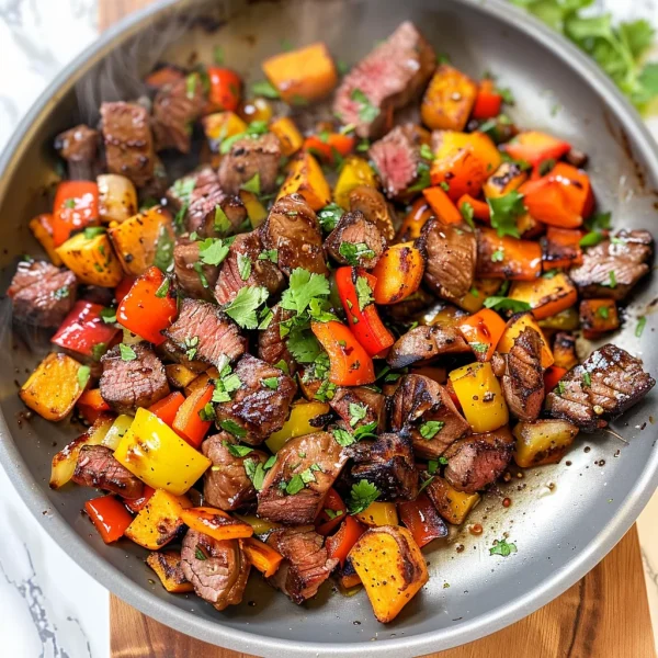 Whole30 Steak Bites with Sweet Potatoes and Peppers