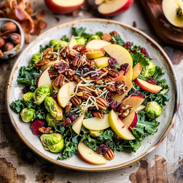 Brussels Sprout, Kale + Apple Salad with Sharp Cheddar + Bacon