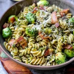 Brussels Sprouts and Bacon Pesto Pasta