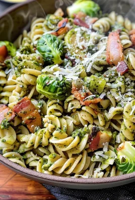 Brussels Sprouts and Bacon Pesto Pasta