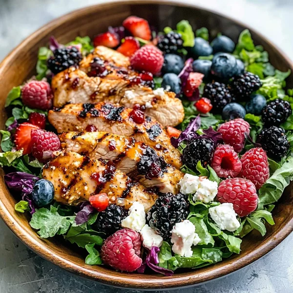 Grilled Berry Feta Chicken Salad with a Sweet Chipotle Dressing