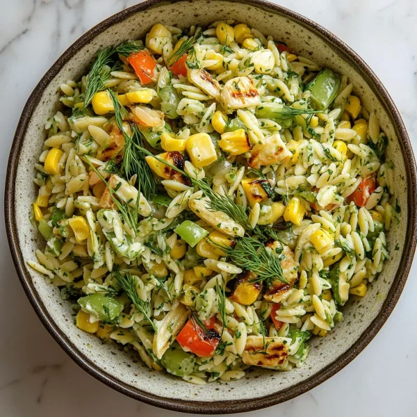 Grilled Corn Orzo Salad with Scallion Dill Dressing
