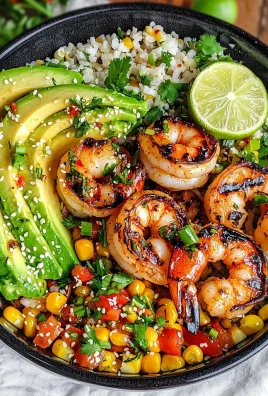 Grilled Shrimp Bowl with Avocado, Corn Salsa & Creamy Garlic Sauce