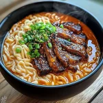 Spicy Korean Ramen with Grilled Beef & Creamy Sauce