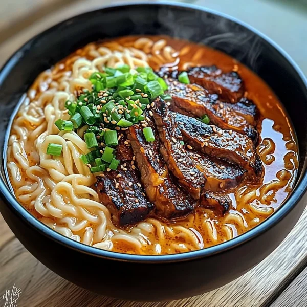 Spicy Korean Ramen with Grilled Beef & Creamy Sauce